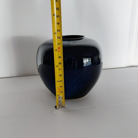 Japanese Blue Black Flambe Drip Glaze Vase 4.5" Vintage Japan Frogskin Pottery - Picture 4 of 11